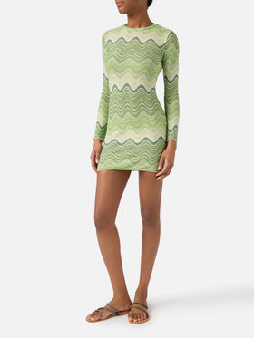 Abito corto Imany in tessuto raschel degradé verde