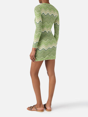 Abito corto Imany in tessuto raschel degradé verde