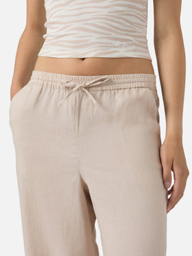 Pantaloni Irma in lino beige con fondo sfrangiato