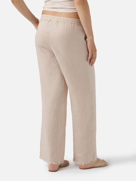 Pantaloni Irma in lino beige con fondo sfrangiato