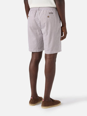 Bermuda Ischia in seersucker a righe marroni