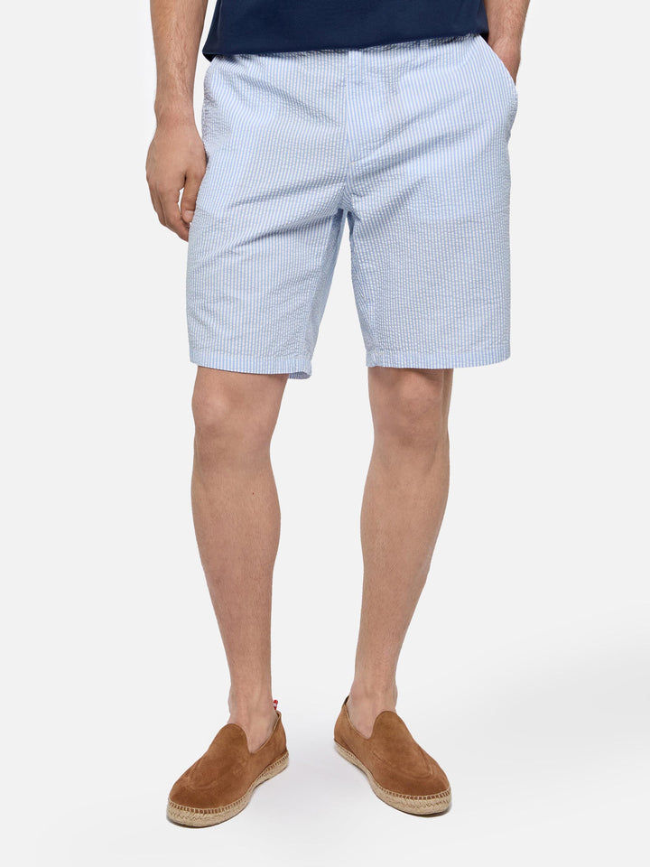 Light blue Ischia bermuda shorts in striped seersucker