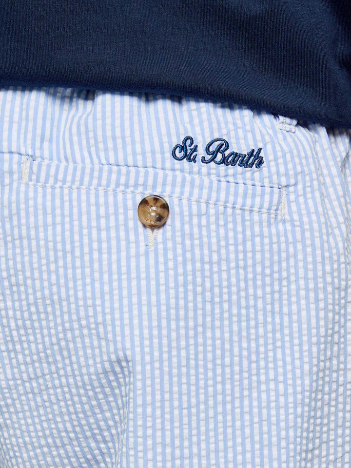 Light blue Ischia bermuda shorts in striped seersucker