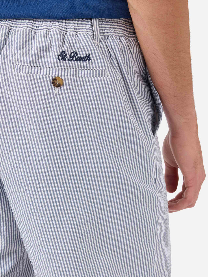 Marineblaue Ischia-Bermudashorts aus gestreiftem Seersucker 