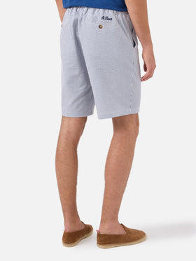 Marineblaue Ischia-Bermudashorts aus gestreiftem Seersucker 