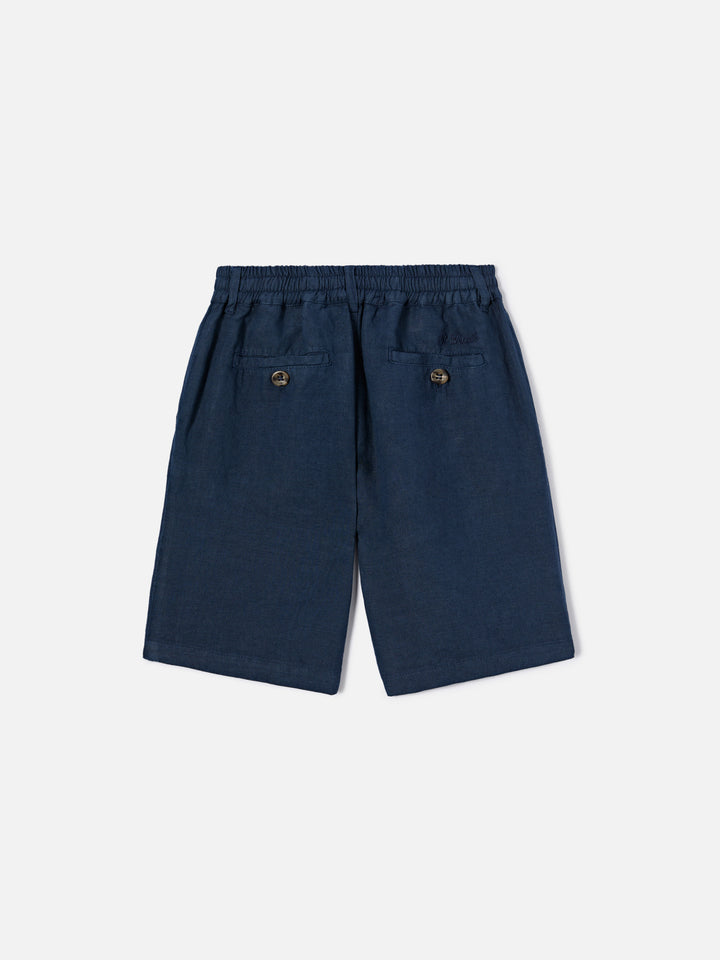 Shorts Ischia Jr in lino blu navy