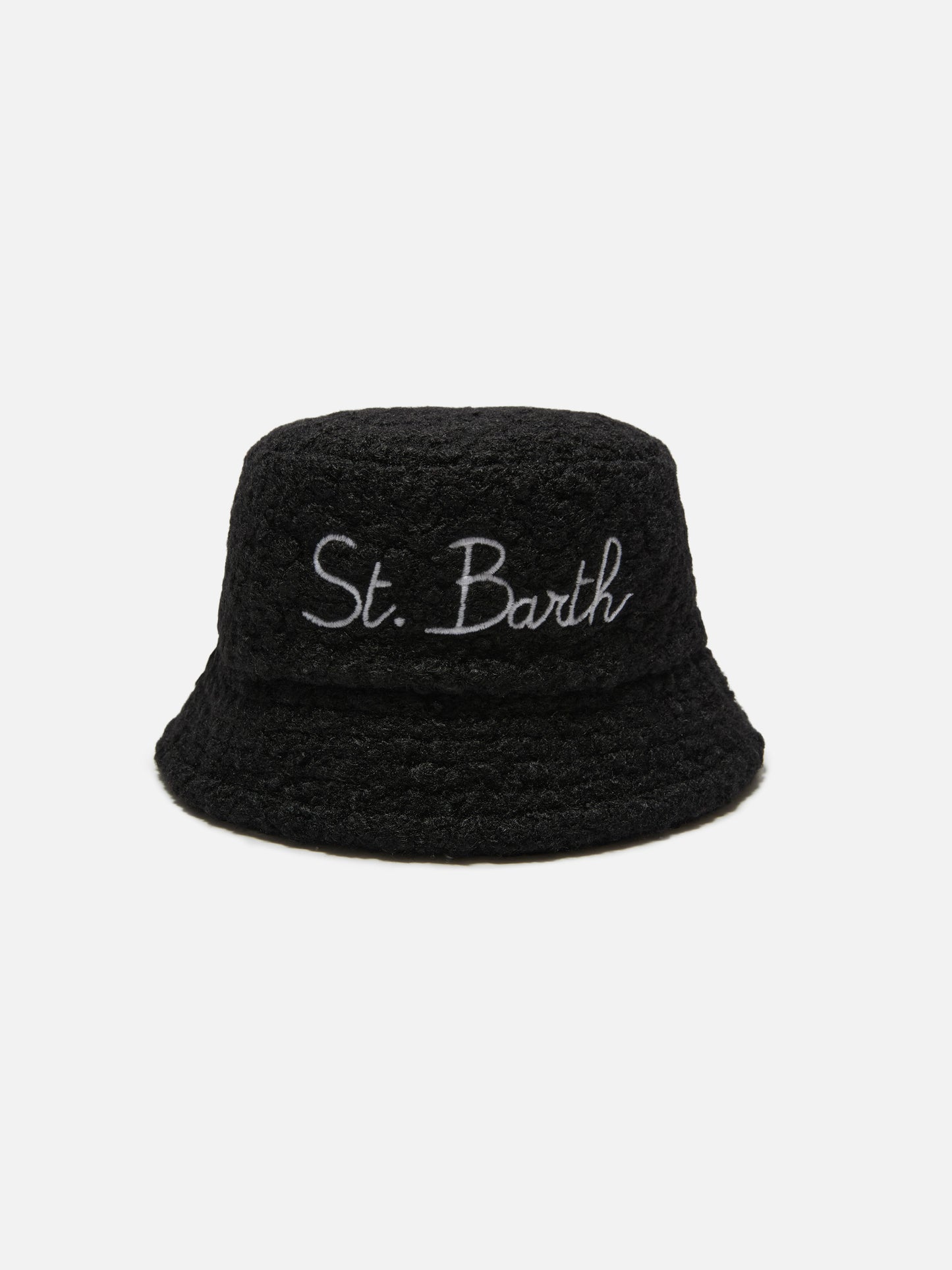 Schwarzer Sherpa-Bucket-Hat mit Stickerei vorne