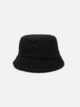 Schwarzer Sherpa-Bucket-Hat mit Stickerei vorne