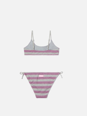 Jaiden pink and silver striped lurex bikini