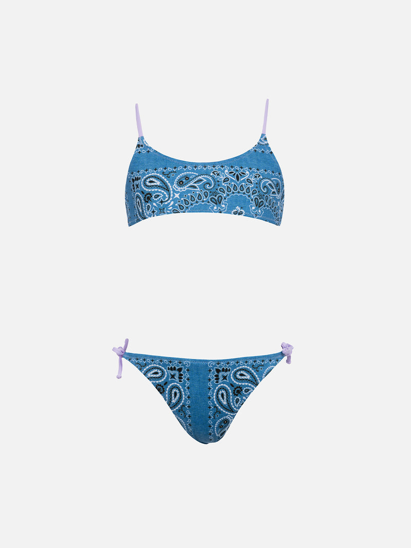 Bikini bralette per bambina in denim con bandana Jaiden