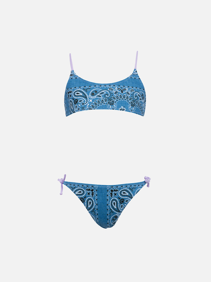 Mc2 Saint Barth Bikini bralette per bambina in denim con bandana Jaiden