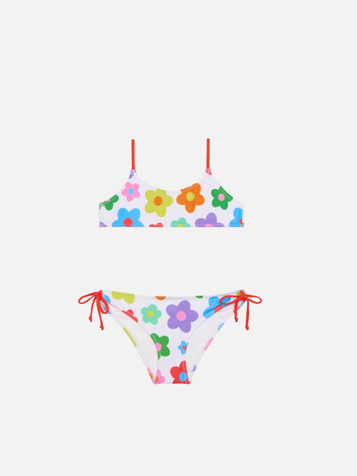 Mädchen-Bralette-Bikini mit mehrfarbigem Gänseblümchen-Print