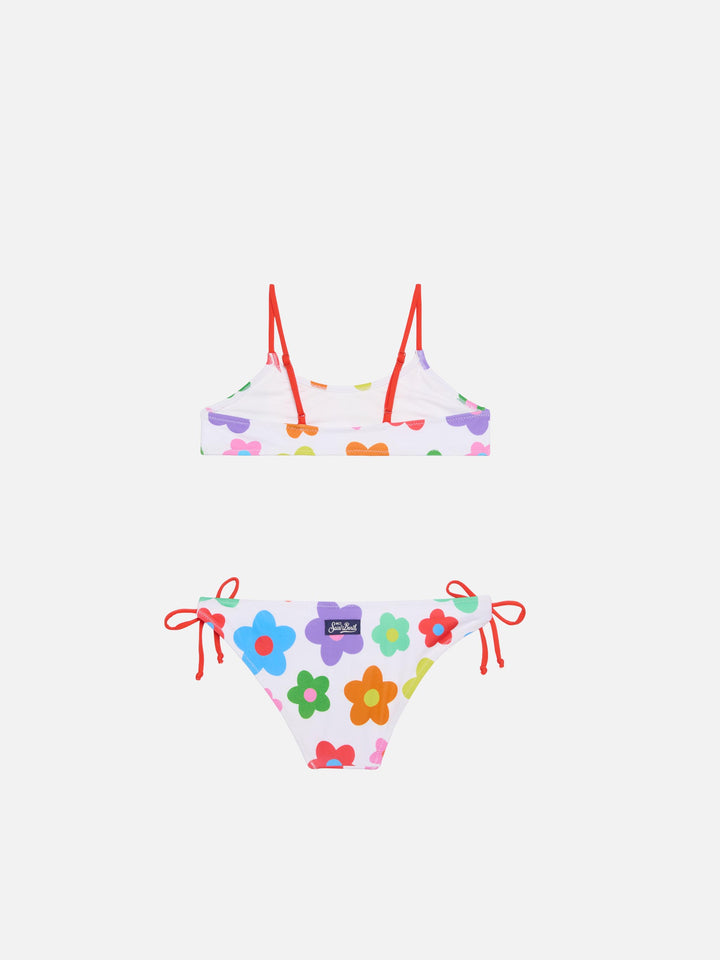 Mädchen-Bralette-Bikini mit mehrfarbigem Gänseblümchen-Print