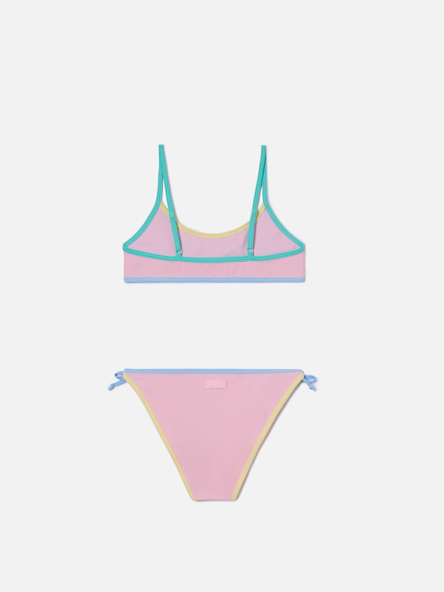 Bikini Jaiden String rosa con patch multicolor effetto spugna