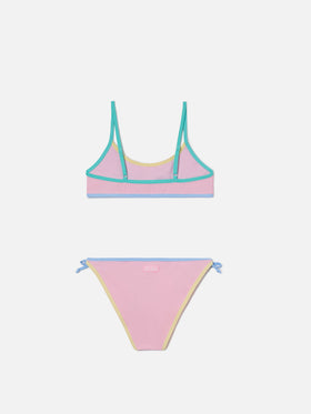 Bikini Jaiden String rosa con patch multicolor effetto spugna