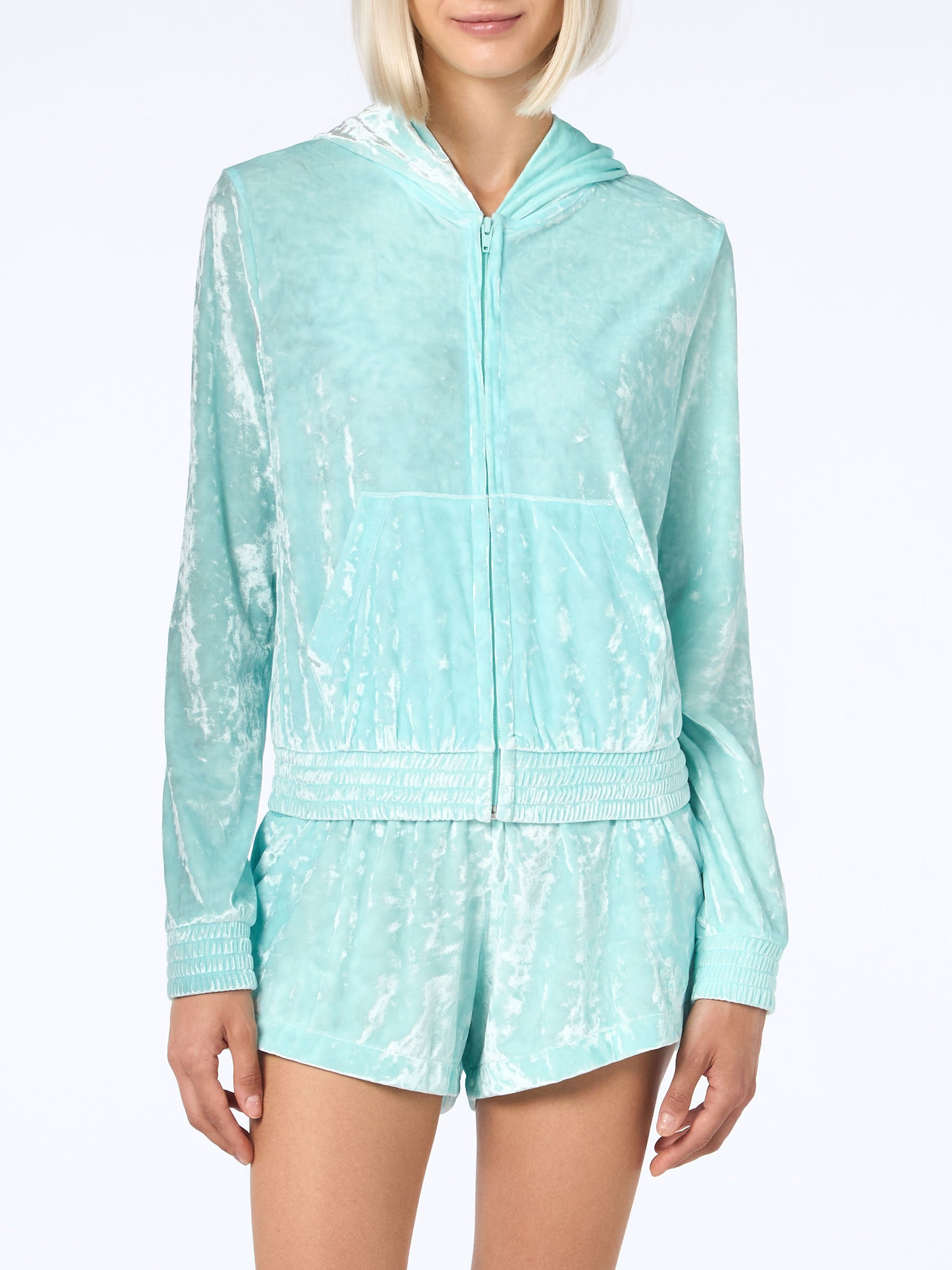 Woman water green chenille zipped hoodie Jasmine - MC2 Saint Barth