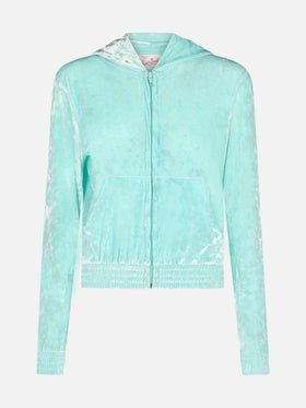 Woman water green chenille zipped hoodie Jasmine - MC2 Saint Barth