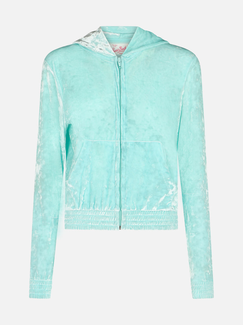 Woman water green chenille zipped hoodie Jasmine