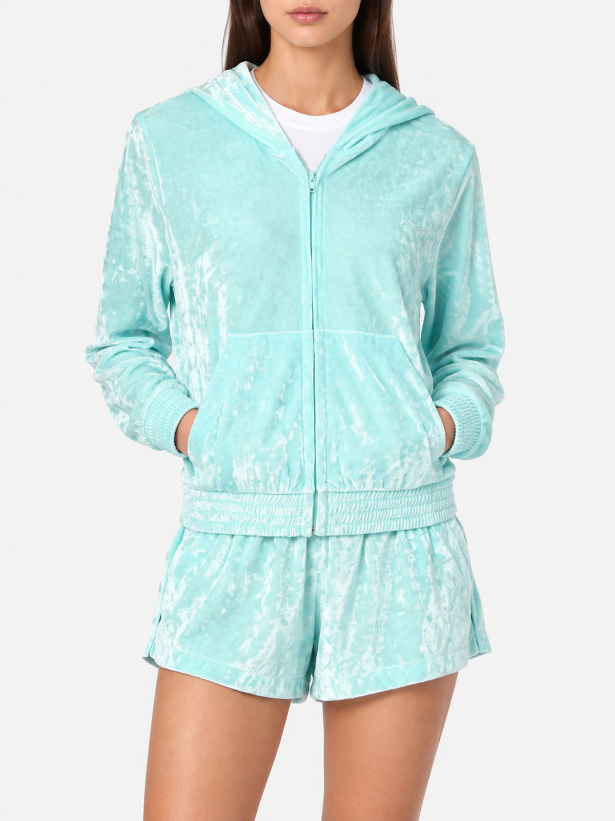 Sudadera con capucha y cremallera Jasmine de chenilla verde agua 