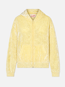 Sudadera con capucha y cremallera en rizo amarillo pálido Jasmine 