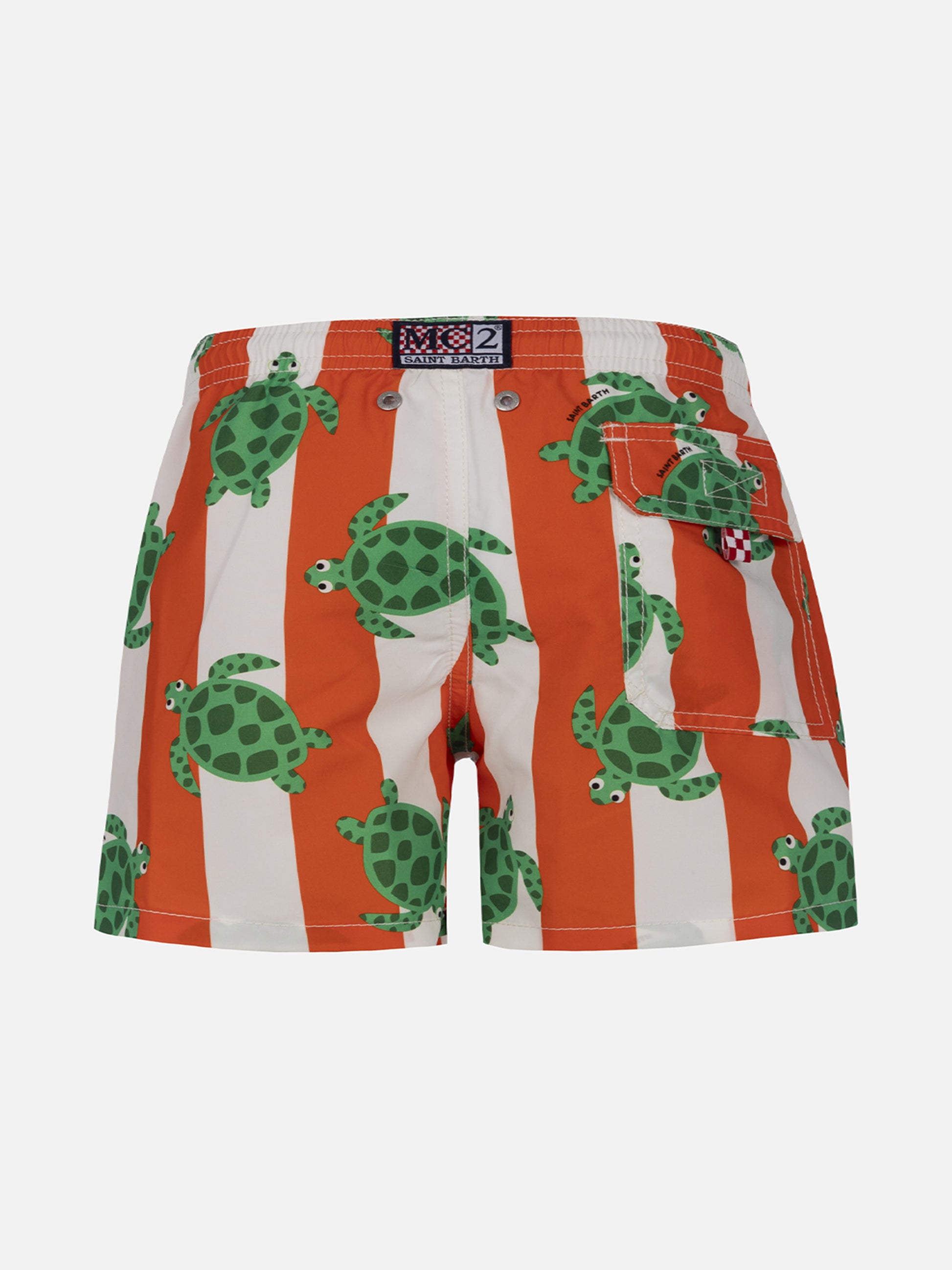 Boy mid-length Jean swim-shorts with sea turtle print - MC2 Saint Barth