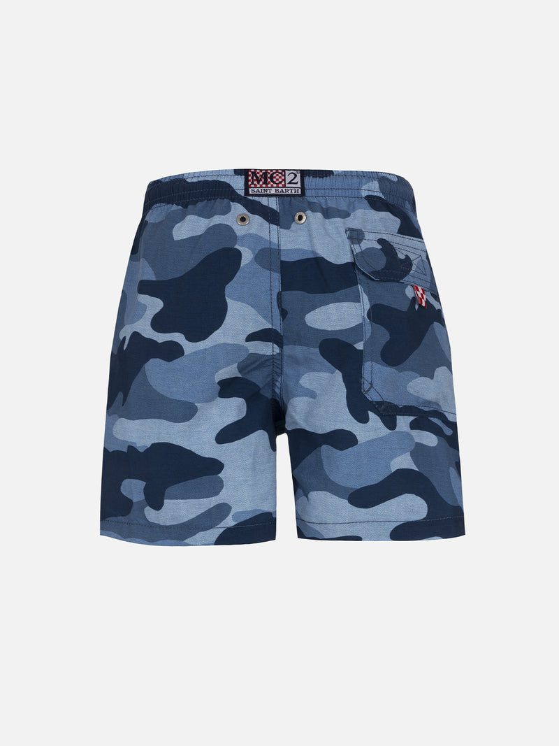 Boy mid-length Jean swim-shorts with camouflage print