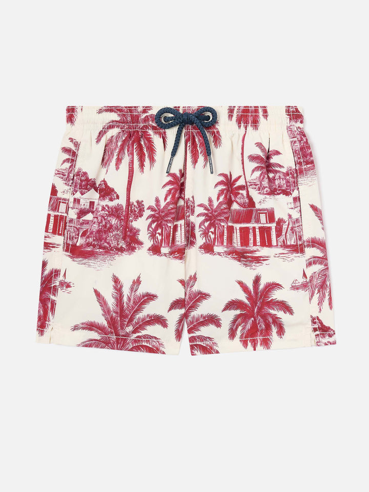 Bañador Jean con estampado Toile de Jouy rojo 