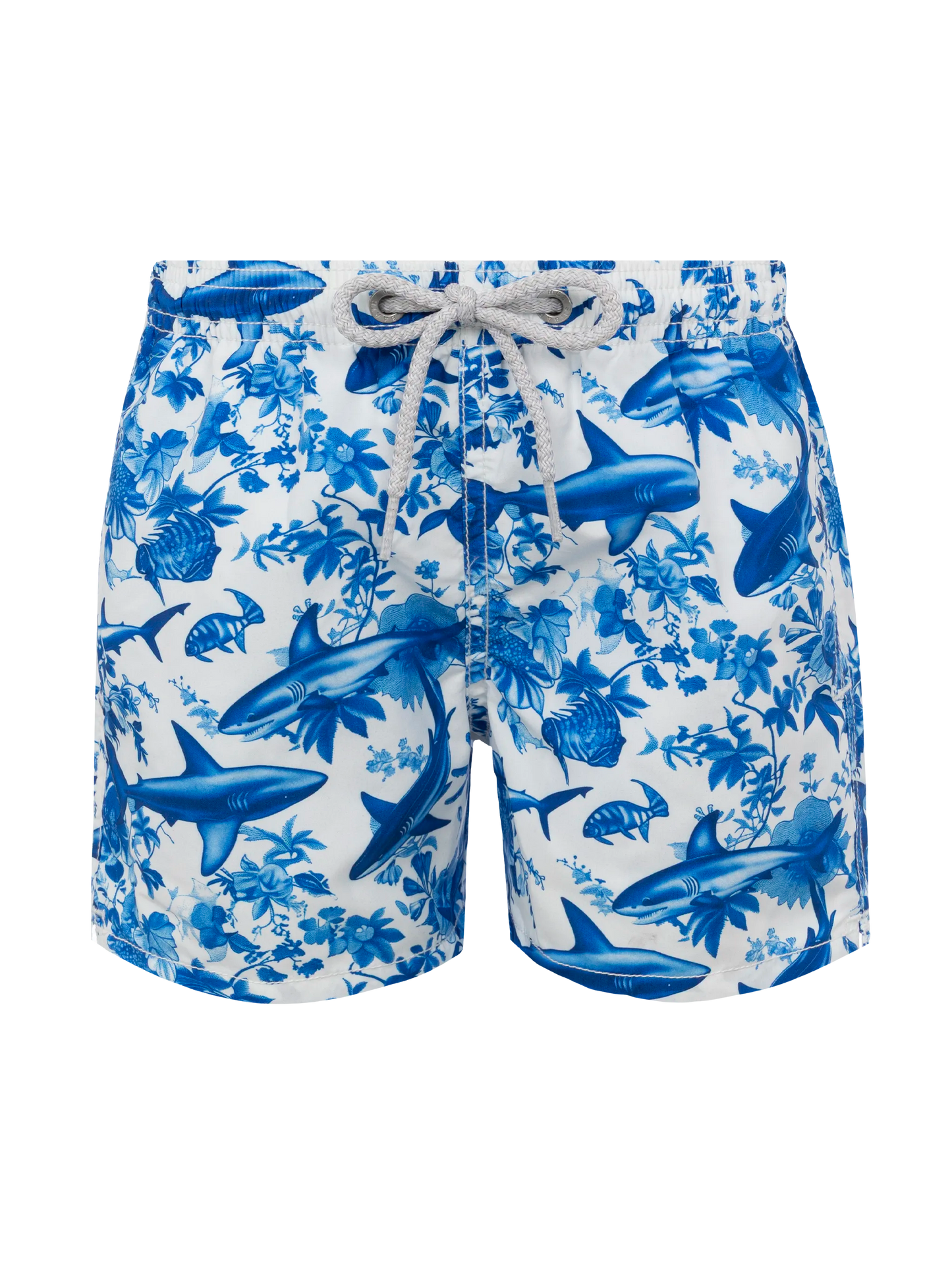 Jean mid-length swim shorts with shark toile de jouy print | AI CO-CREATED DESIGN BY RICKDICK - POWERED BY RED-EYE - MC2 Saint Barth