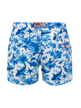 Jean mid-length swim shorts with shark toile de jouy print | AI CO-CREATED DESIGN BY RICKDICK - POWERED BY RED-EYE - MC2 Saint Barth