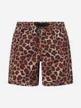 Boy mid-length Jean swim-shorts with animalier print