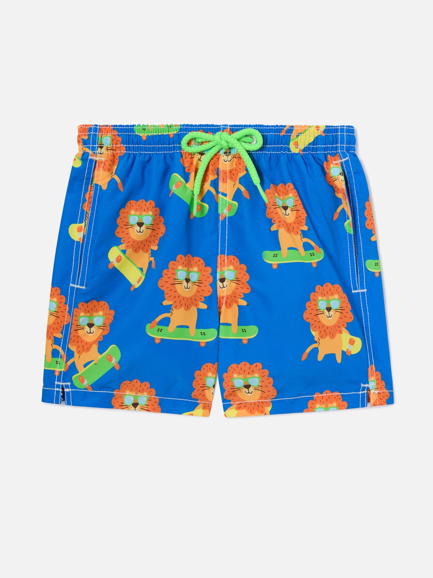 Short de bain garçon mi-long en jean avec imprimé leo skateur 
