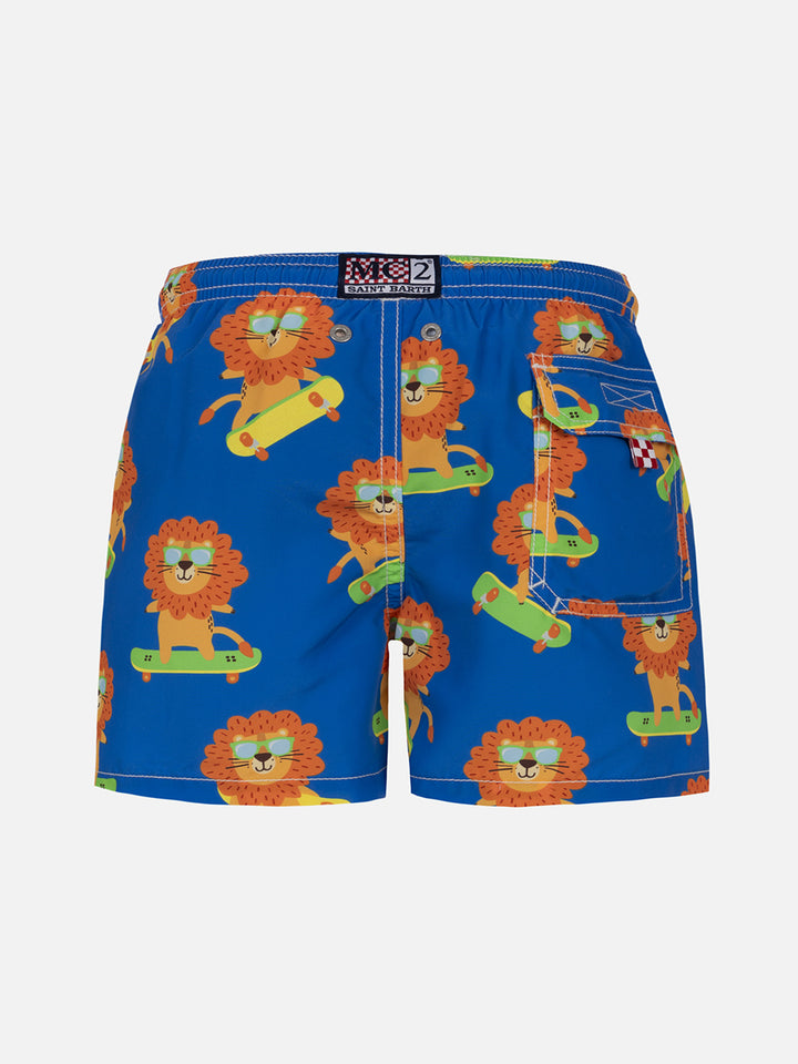 Boy mid-length Jean swim-shorts with skating leo print - MC2 Saint Barth