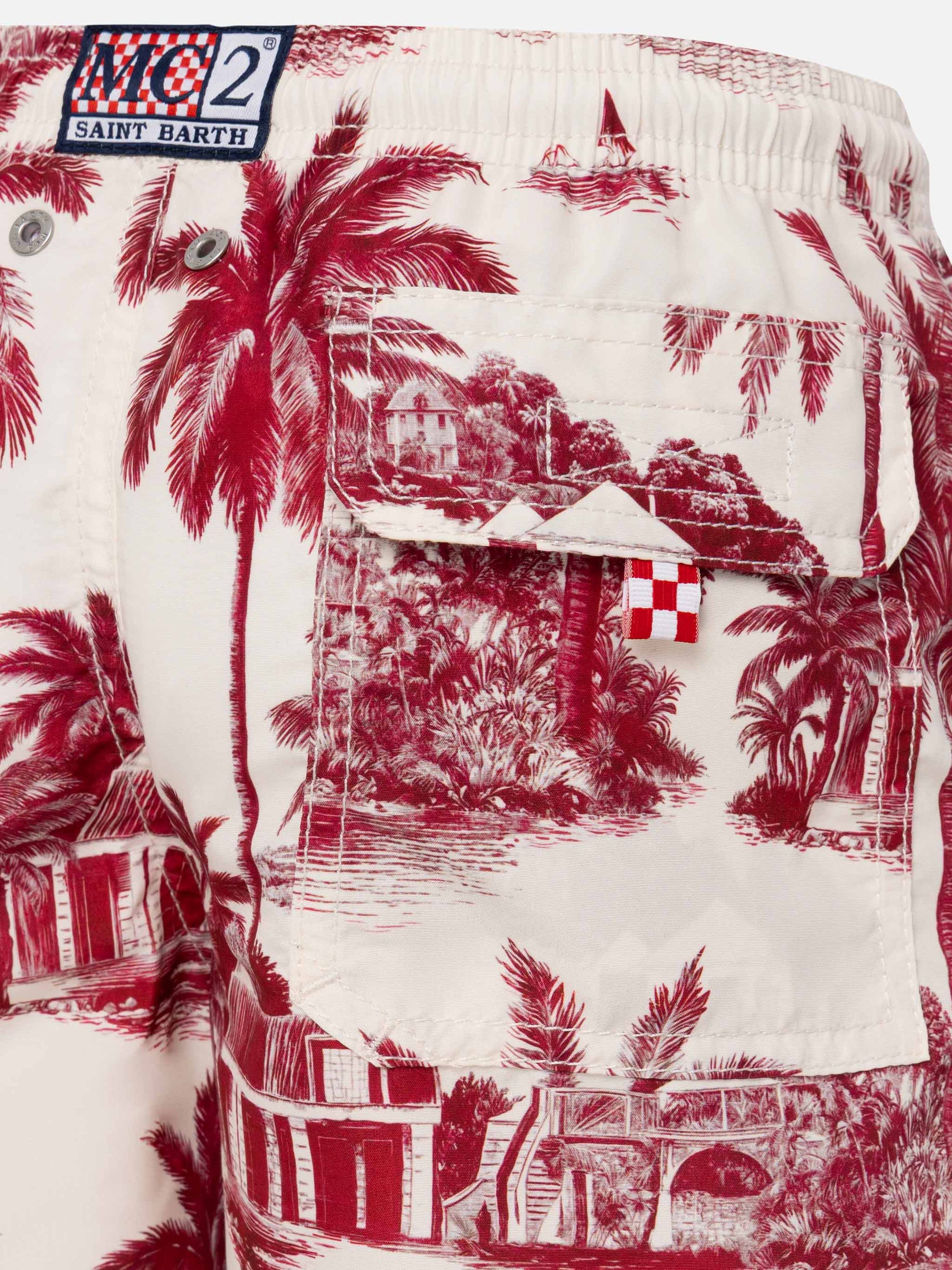 Jean mid-length swim shorts with toile de jouy print | AI CO-CREATED DESIGN BY RICKDICK - POWERED BY RED-EYE - MC2 Saint Barth