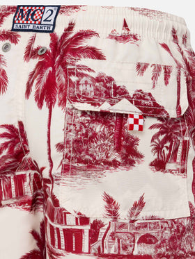 Jean mid-length swim shorts with toile de jouy print | AI CO-CREATED DESIGN BY RICKDICK - POWERED BY RED-EYE - MC2 Saint Barth