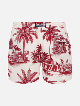 Jean mid-length swim shorts with toile de jouy print | AI CO-CREATED DESIGN BY RICKDICK - POWERED BY RED-EYE - MC2 Saint Barth