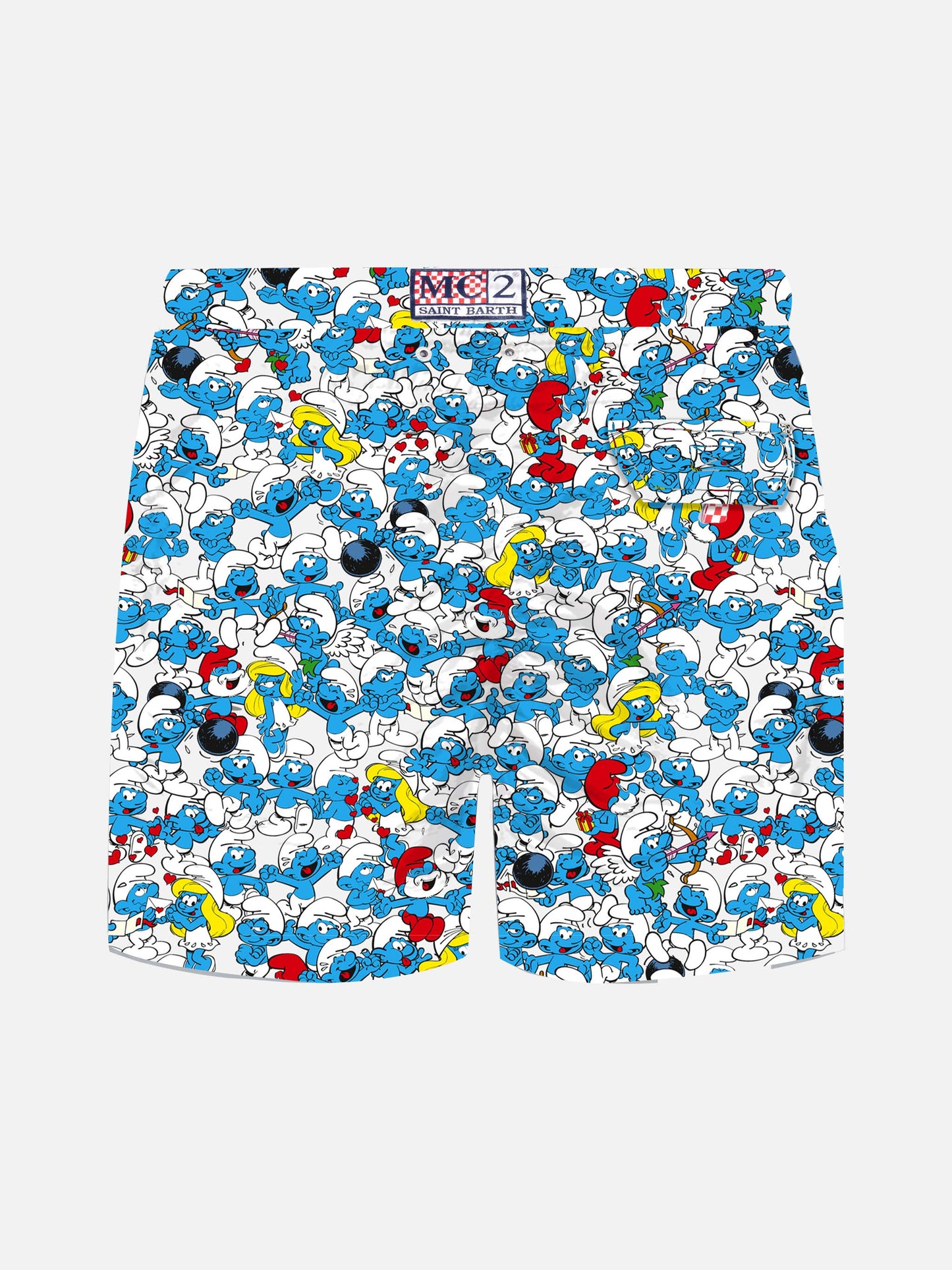 Jeans-Badeshorts in Midi-Länge mit Schlümpfen-Print | DIE SCHLUMPF-SONDEREDITION