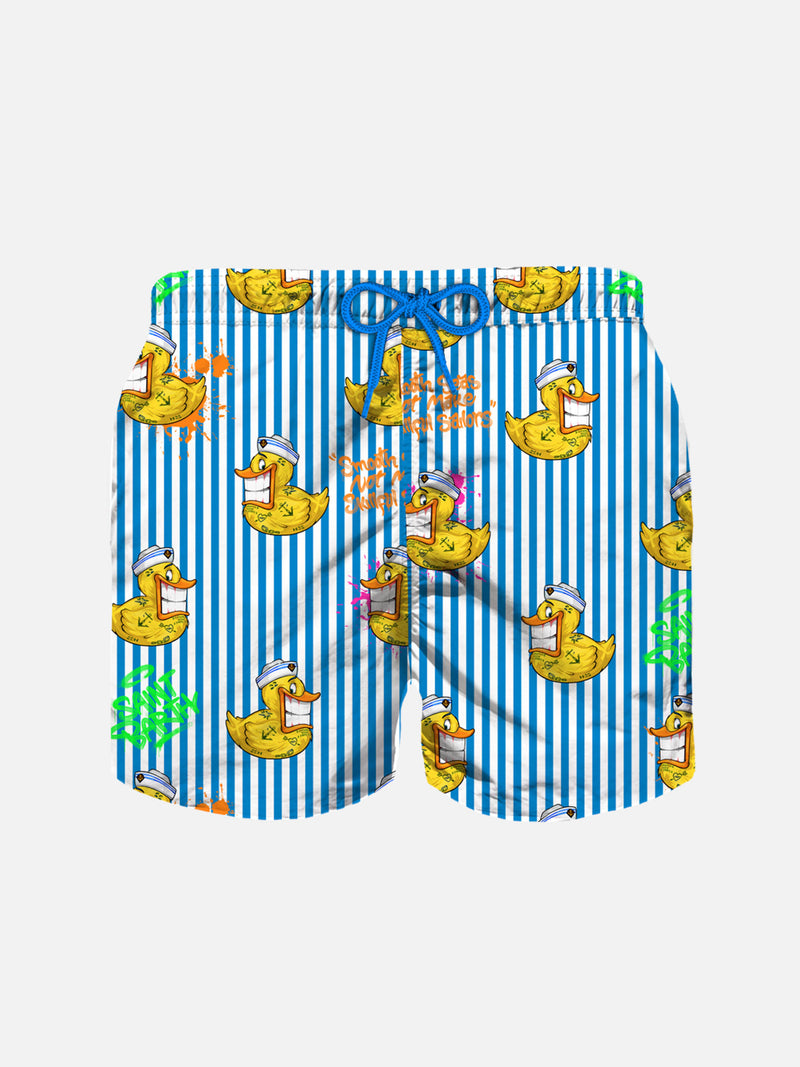 Boy swim shorts with Crypto ducky print | CRYPTO PUPPETS SPECIAL EDITION