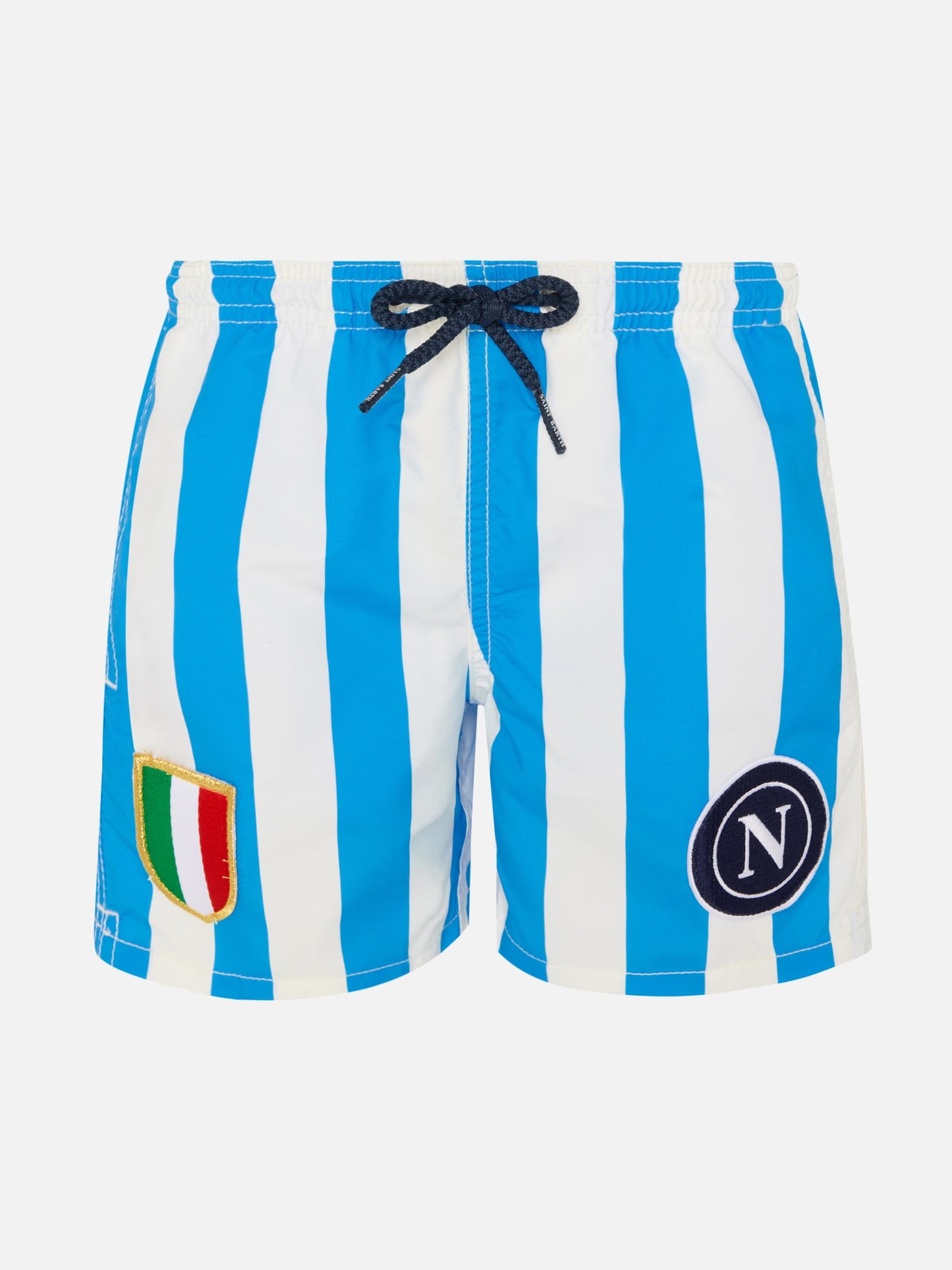 Mittellange Badeshorts aus Jeans mit Napoli-Print und Patch | SSC NAPOLI SPECIAL EDITION