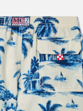 Costume Jean con stampa Toile de Jouy blu