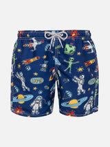 Boy swim shorts with astronaut print