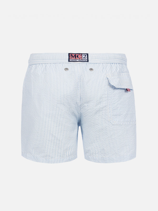 Light blue striped print boy swimshorts