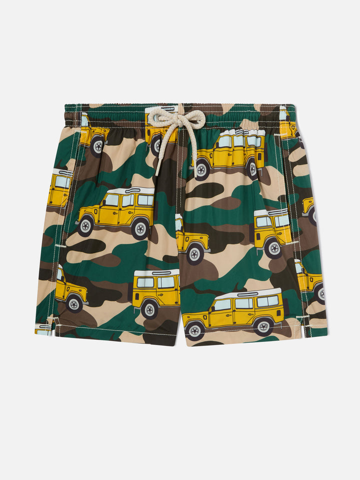 Leichte Bade-Shorts aus Stoff für Jungen Jean Lighting mit Offroad-Auto-Print 