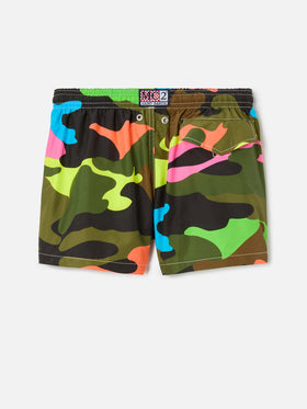 Costume da bambino con stampa mimetica fluo multicolore
