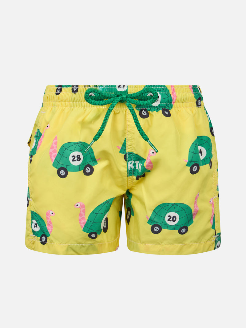 Boy lightweight fabric swim-shorts Jean Lighting with turtle print