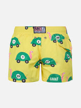 Boy lightweight fabric swim-shorts Jean Lighting with turtle print