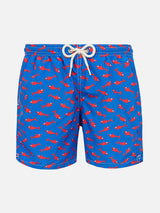 Boy swim shorts with red shark print