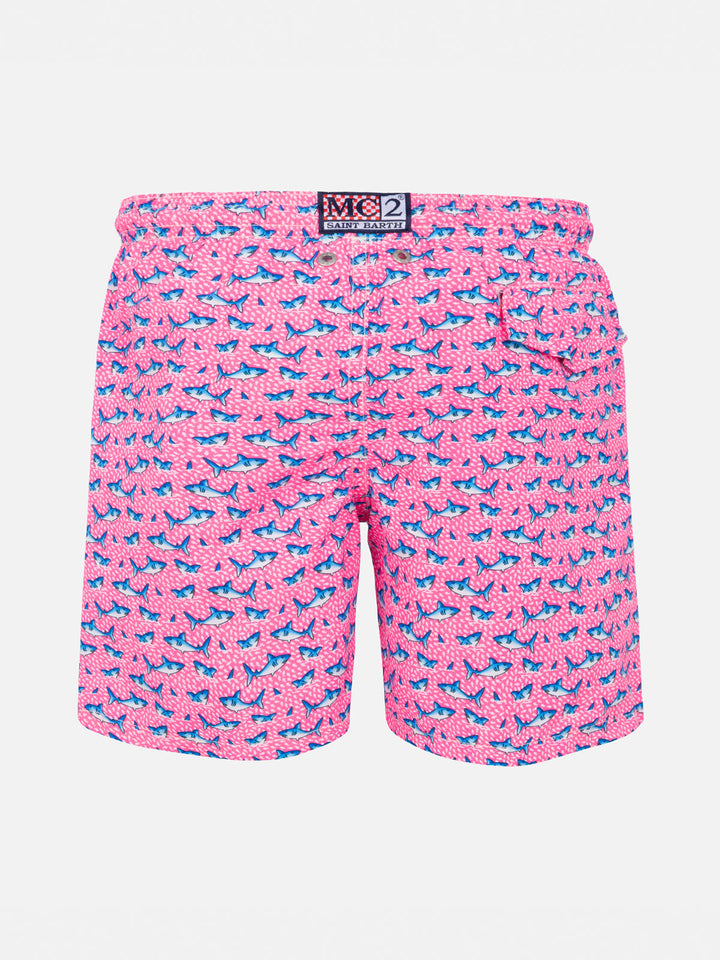 Boy light fabric swim shorts with sharks print - MC2 Saint Barth