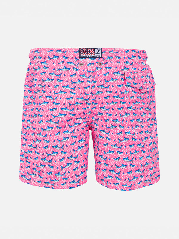 Boy light fabric swim shorts with sharks print