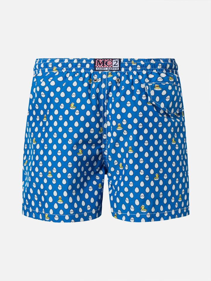 Leichte Badeshorts aus Jeansstoff mit Entenei-Print