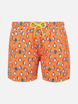 Boy light fabric swim shorts with penguins print